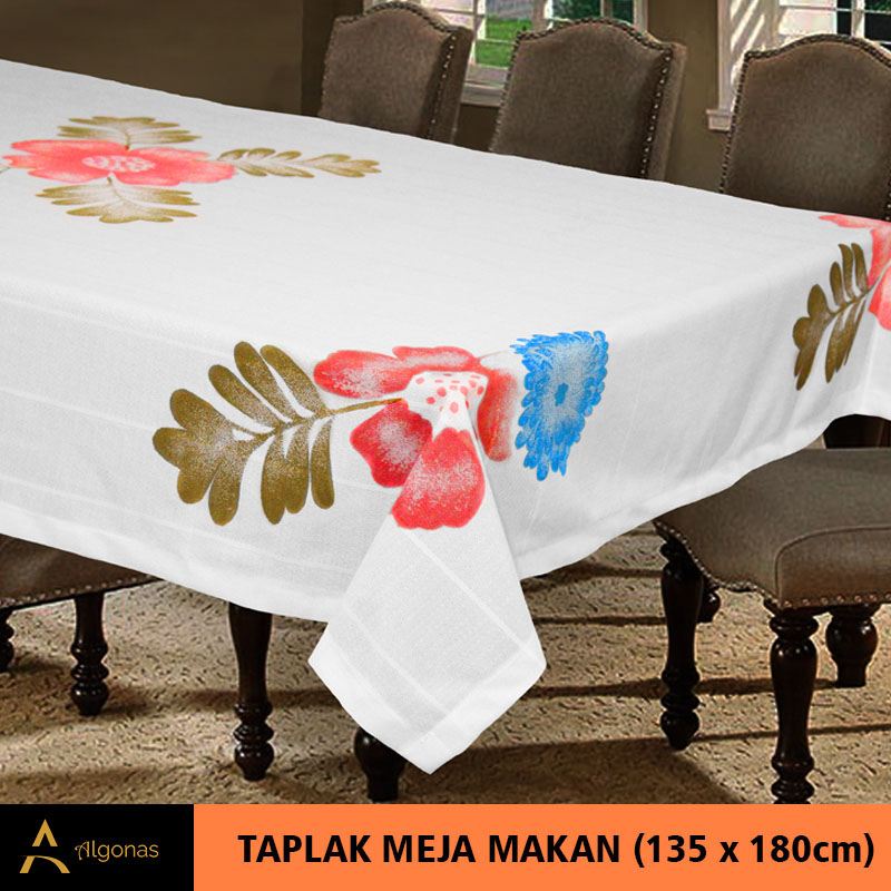 Taplak Meja Makan Persegi Bermotif Bunga Mekar (135x180)