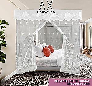 Kelambu Tidur Persegi Motif Weoliny Dengan Poni Cantik 180x200x200